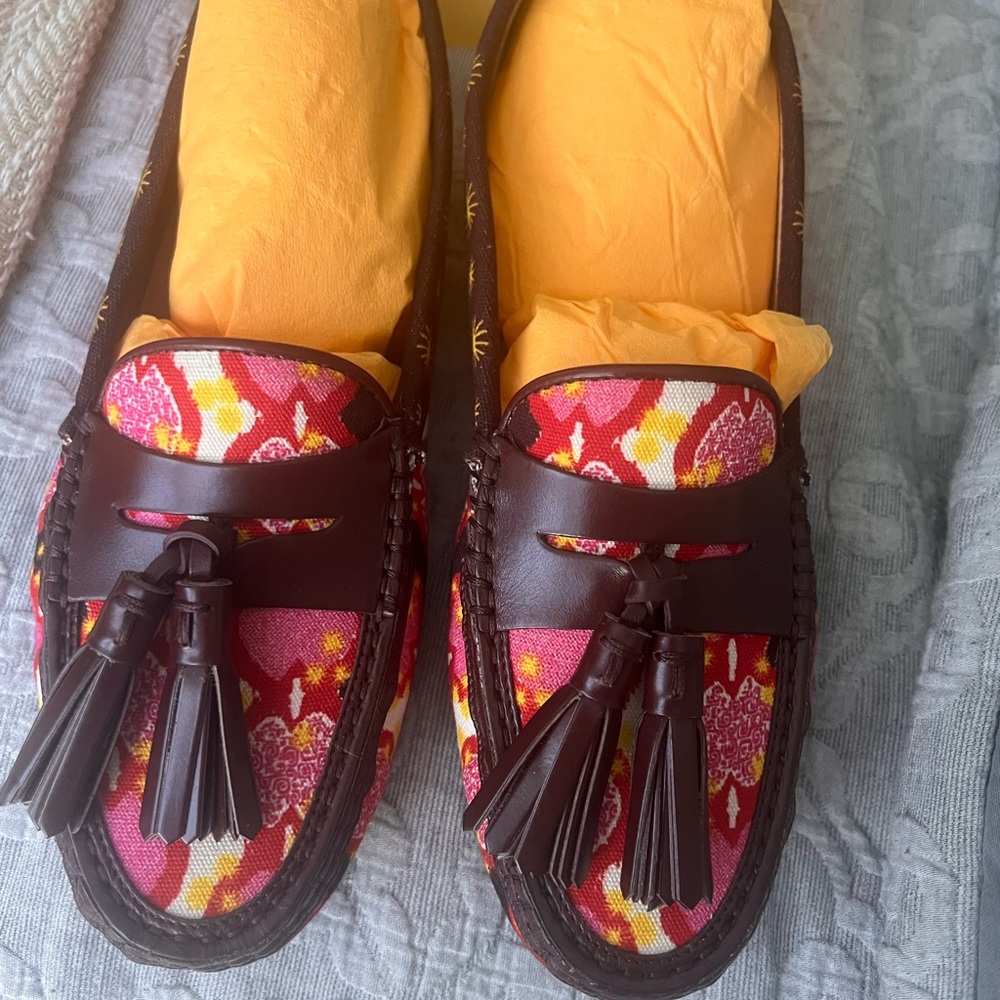 Tod's Red and Brown Loafers with Tassels